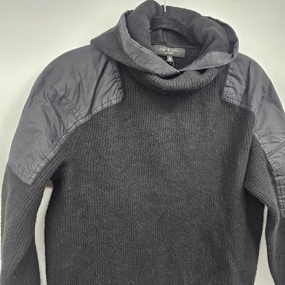 rag & bone Andrew Military Hoodie Black Merino Wool Size M - Picture 6 of 9